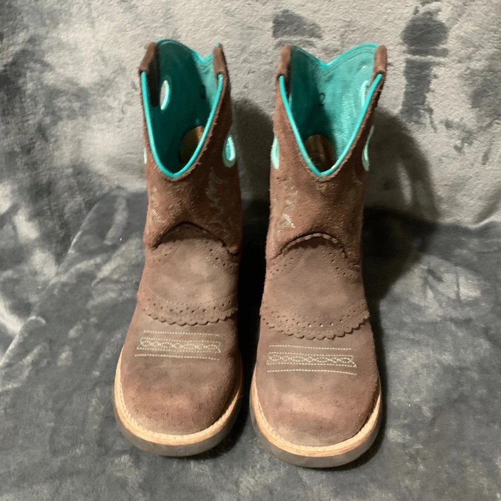 Ariat Western Boots Kids Size 2 10042537 Brown Turquoise Suede Cowgirl Rodeo